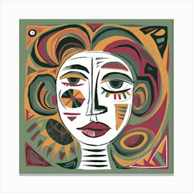 Folk Abstract Face Illustration (6) Canvas Print