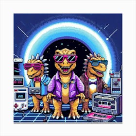 8-bit time-traveling dinosaurs 3 Canvas Print