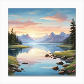 Sunset By The Lake art print 1 Canvas Print