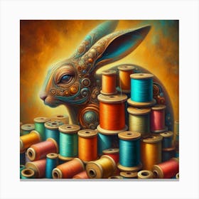 Rabbit and spools of thread 3 Canvas Print