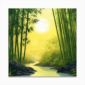 A Stream In A Bamboo Forest At Sun Rise Square Composition 361 Canvas Print