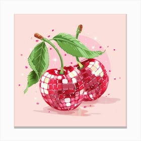 Cherries On A Pink Background Canvas Print