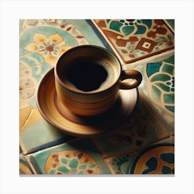 Coffee Cup On Tile 1 Canvas Print