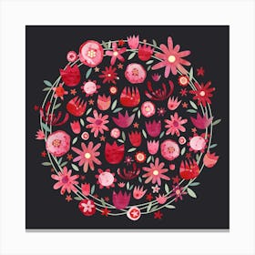 Watercolor Floral Circle Dark Canvas Print