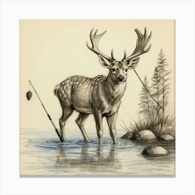 Deer Fishing 10 Canvas Print