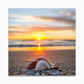Seashells On The Beach At Sunset Canvas Print
