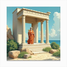 Watercolor Asclepius Healing In A Serene Greek Temple 1 Canvas Print