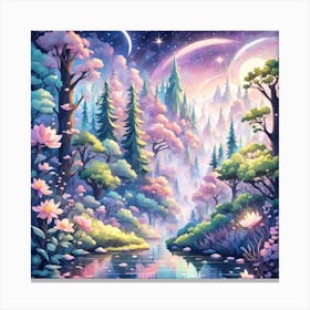 A Fantasy Forest With Twinkling Stars In Pastel Tone Square Composition 145 Canvas Print