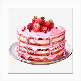 Pink Cake With Strawberries Canvas Print