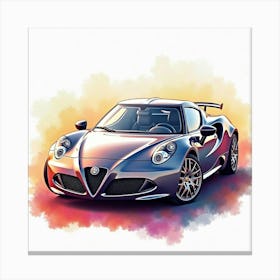 Alfa Romeo 4c In A Colorful Watercolor Setting, No Signature Or Logo 1 Canvas Print