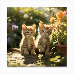 Cute Kittens In The Garden paintings art print Canvas Print