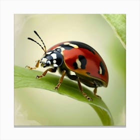 A Vibrant, Highly Detailed Image Of A Beautiful Ladybug Perched On A Delicate Green Leaf 2 Canvas Print