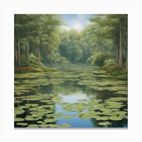 536137 Tranquil Pond Surrounded By Tall Trees, With A Bea Xl 1024 V1 0 Canvas Print