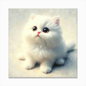Cute Curiosity Fluffy Cat Oil Portrait Canvas Print