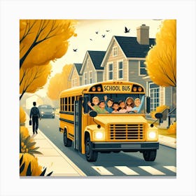 School Bus Illustration Canvas Print