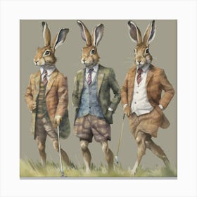 Watercolour Golf Sporting Hares Canvas Print