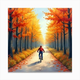 Road Bike Through A Colorful Autumn Forest Watercolor 1 Canvas Print