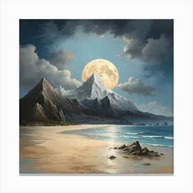 Full Moon On The Beach art print 1 Canvas Print