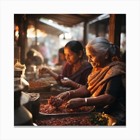 Women At A Market In India Canvas Print