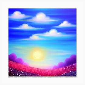 Sunny Art of pink field and purple trees Canvas Print