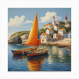 Sailboats On The Beach Canvas Print
