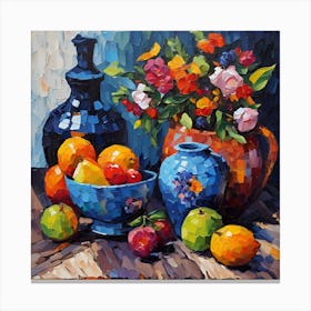 Flowers and Fruit with Glazed Pots Canvas Print