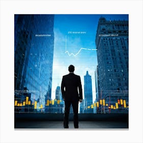 Career Progress Graph Soaring Upwards Against A Backdrop Of A Bustling Wall Street A Businessman In (6) Canvas Print