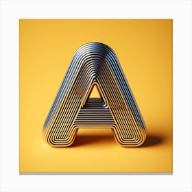 3d Typography Of The Letter A, On A Yellow Background, Chrome Shiny Texture, Ridges, Minimal Canvas Print