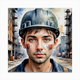 Portrait Of A Construction Worker Canvas Print