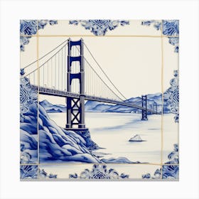 Golden Gate San Francisco Delft Tile Illustration 4 Canvas Print