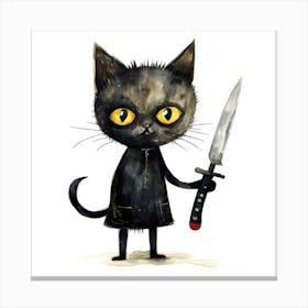 Black Cat With A Knife 3 Canvas Print