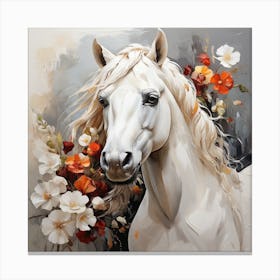 White Horse With Flowers Canvas Print