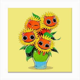 Sunflower Cat Square Canvas Print