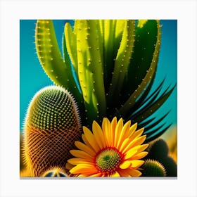Cactus And Sunflower Canvas Print