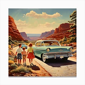 90's car, A Classic 1960s Family Road Trip Scene art print 9 Canvas Print