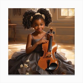 Little Black Girl Playing Violin Canvas Print