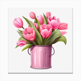 Pink Tulips In A Bucket 3 Canvas Print