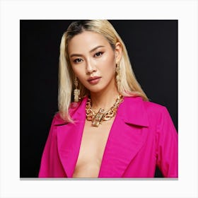 Oriental Glamour Portrait Of A Fashionable Model In A Pink Trench With Luxurious Thai Japanese Influ Canvas Print