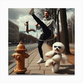 Man With Dog And Fire Hydrant Canvas Print