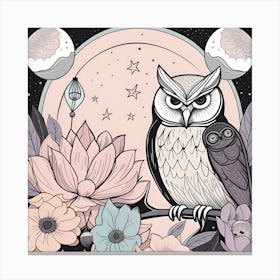 Owl And Flowers Canvas Print