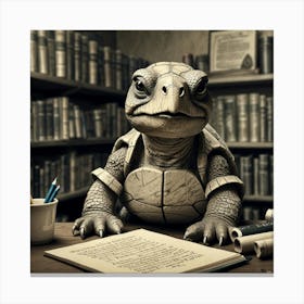 Turtle At The Library 2 Canvas Print