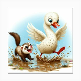 Duck And Ferret 1 Canvas Print