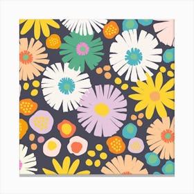 Mod Daisies In Midnight Square Canvas Print