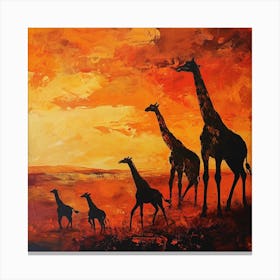 Giraffe Silhouettes In The Sunset 1 Canvas Print