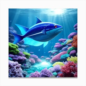 Blue Fish In Coral Reef Canvas Print
