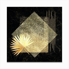Gold Palm Leaf On Black Marble Canvas Print