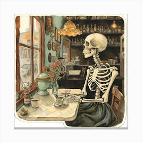 Skeleton At The Cafe Canvas Print
