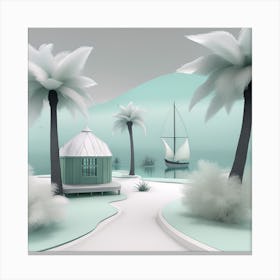 3D Tropical Island Soft Expressions Mint Green Landscape Canvas Print