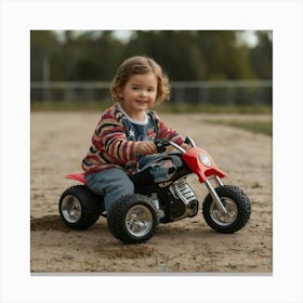 Child Riding A Toy Motorcycle Canvas Print