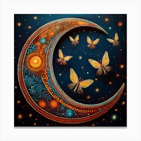 Moon With Butterflies Canvas Print